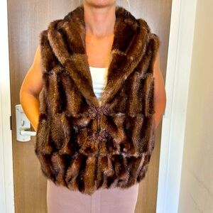 INVESTMENTS Brown Faux Fur Vest w/Side Pockets & Front Buttons & Full Lining